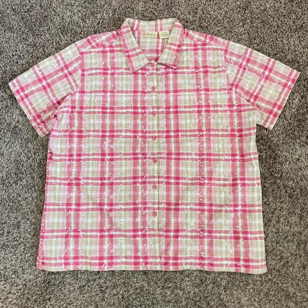Vintage Button-Down Shirt Plaid Floral Embroidery Bobbie Brooks 90s Grandmacor